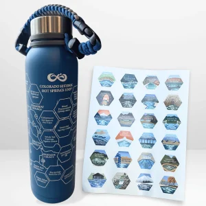 Colorado Historic Hot Springs Loop 32 oz Insulated Water Bottle with Collectible Hot Springs Sticker Set